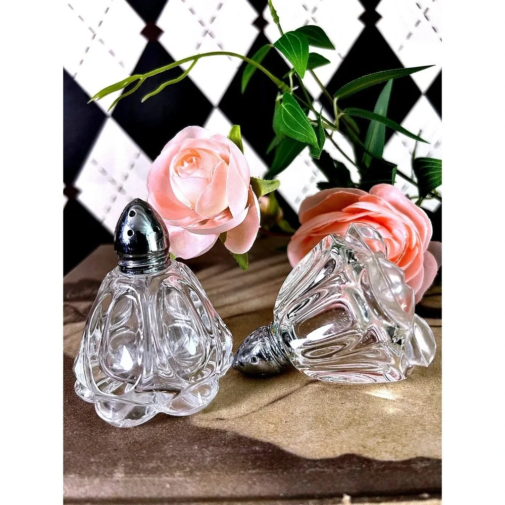 Vintage Molded Glass Salt and Pepper‎ Shakers Set Clear Glass